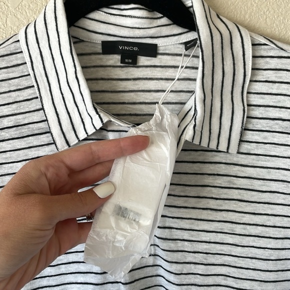 Vince NWT Striped Linen Polo Shirt Men’s M Nautical Minimalist Short Sleeve - Picture 6 of 12